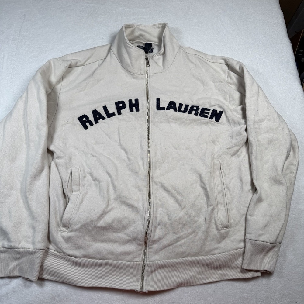 VTG Polo Jeans Co Ralph Lauren Men's L Cream Full Zip Spellout Jacket